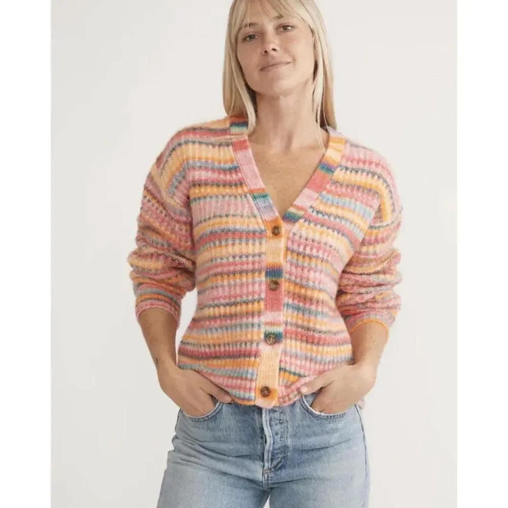 Marine Layer Dream Yarn Crop Cardigan Warm Stripe XS NWT
